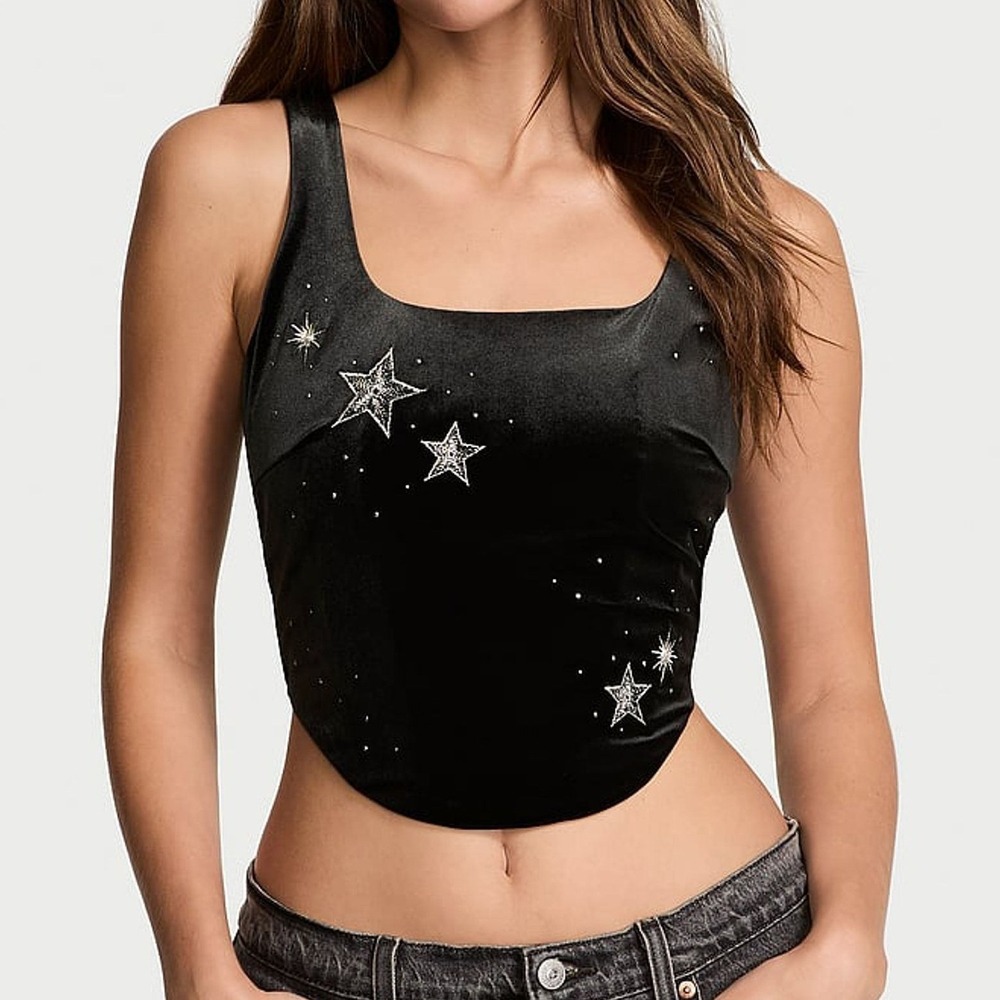 Victorias Secret Very Sexy Celestial Velvet Corset Top Black Star L Whimsigoth